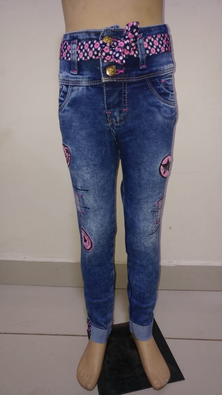 PANTALON JEAN NIÑA CON CINTA ROSA EN LA CINTURA